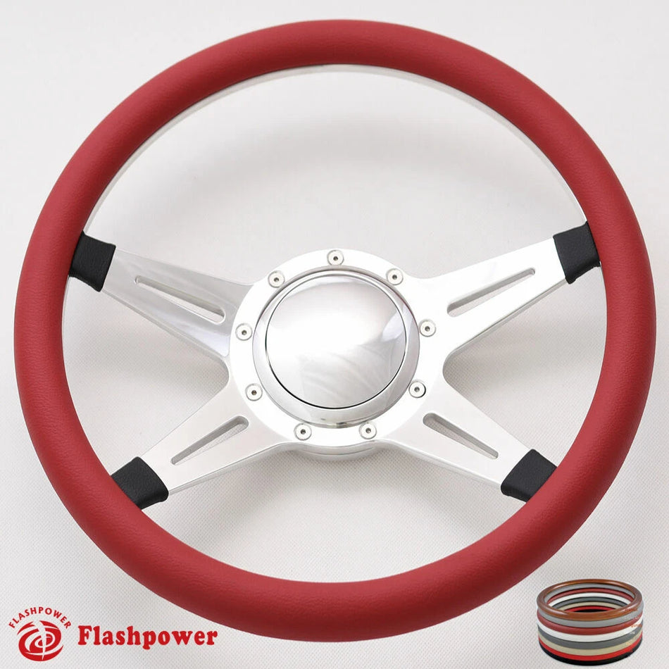 14'' Billet Steering Wheels Half Wrap Bronco F150 Mercury Capri Lincoln w/ Horn