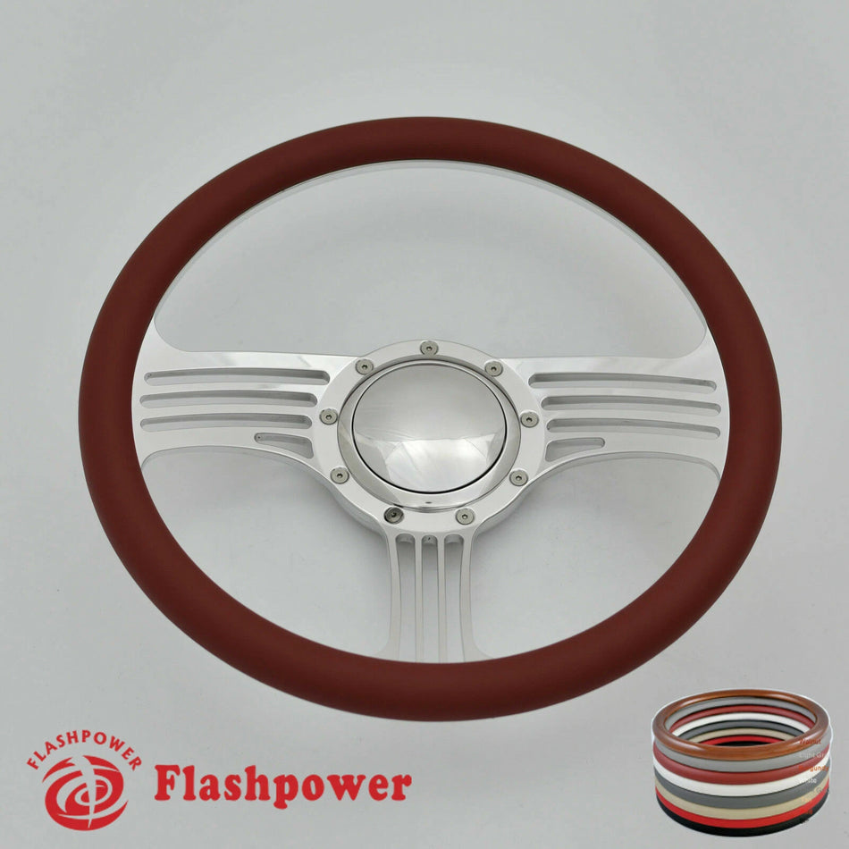 14'' Billet Steering Wheels Half Wrap Impala Chevy II Nova Chevelle w/ Horn