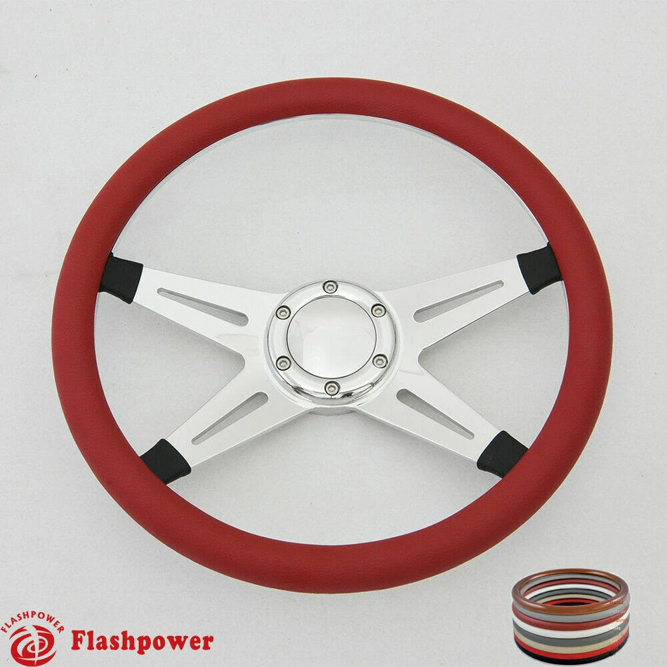 14'' Billet Steering Wheel Full Wrap Ford GM GTO Impala Chevy W/Horn