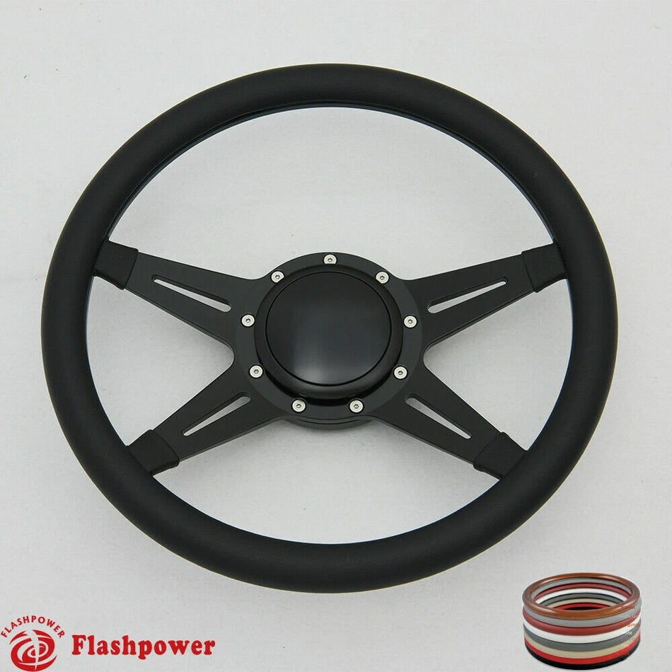 14'' Black Billet Steering Wheels Ford GM Corvair Impala Chevy II w/Horn