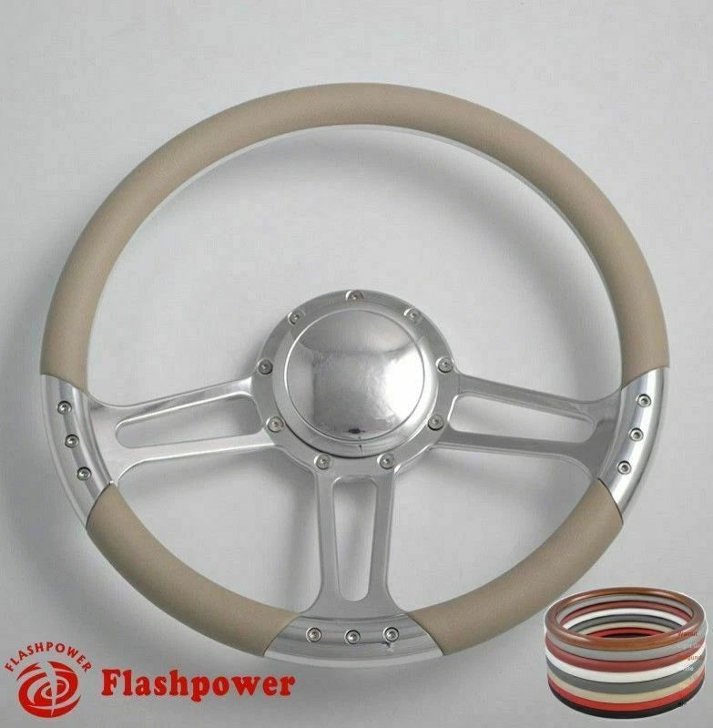 14'' Satin Billet Steering Wheel Carbon Vinyl Full Wrap Blazer Chevy C10 W/Horn