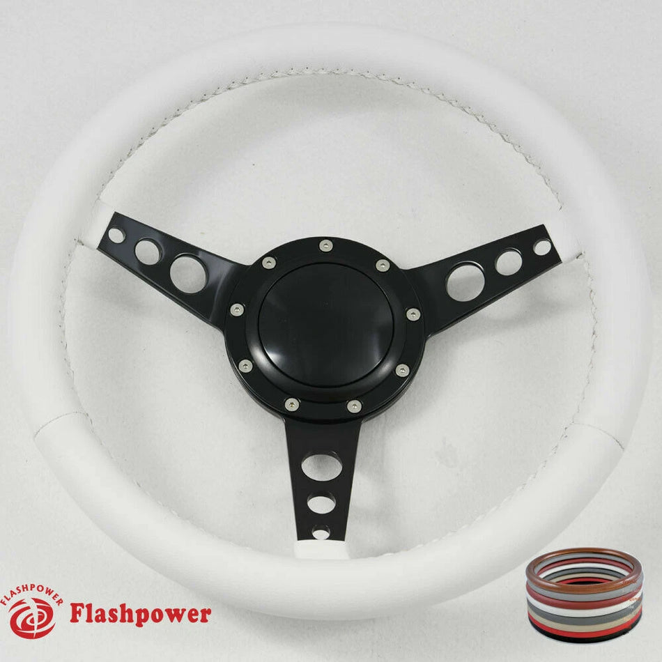 15" Classic Black Wrapped Steering Wheel With 9 bolt and Horn Button