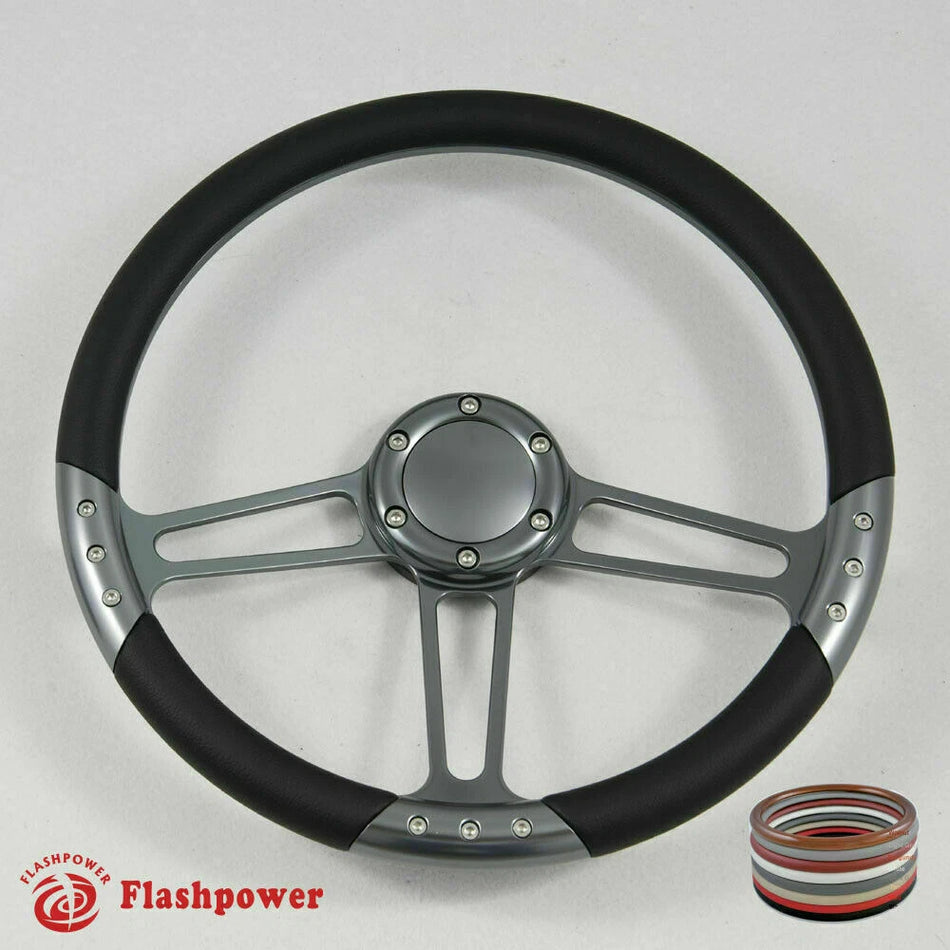14'' Gun Metal Billet Steering Wheel Half Wrap GM Impala C10 W/Horn