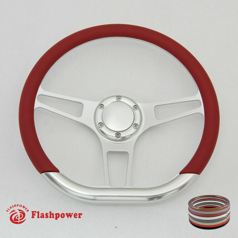 14'' D Type Billet Steering Wheel Half Wrap Muscle Car GMC W/Horn Button