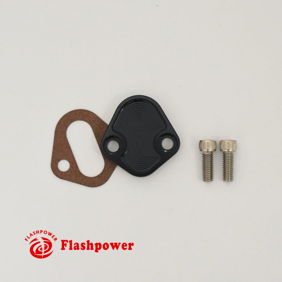 Flashpower Billet SB Ford Fuel Pump Block-Off Plate Kit, Fuel Pump Plate Black