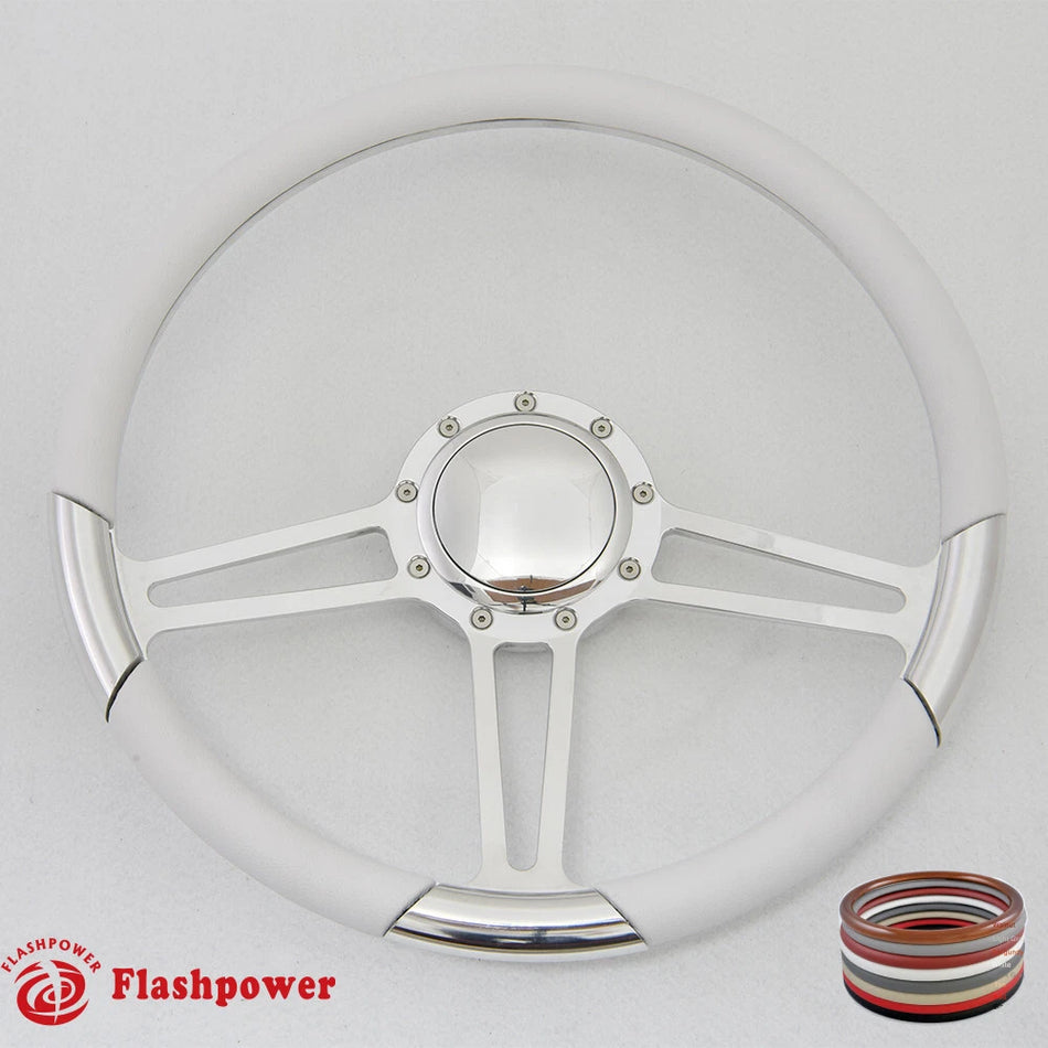 15.5'' Polished Billet Steering Wheel Black Full Wrap Firebird Chevy