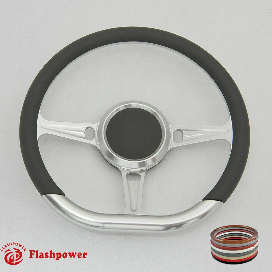 14'' D Type Billet Steering Wheel Half Wrap Muscle Car Mustang W/H