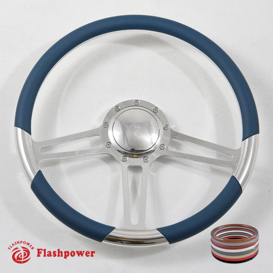 15.5'' Polished Billet Steering Wheel Black Full Wrap Firebird Chevy