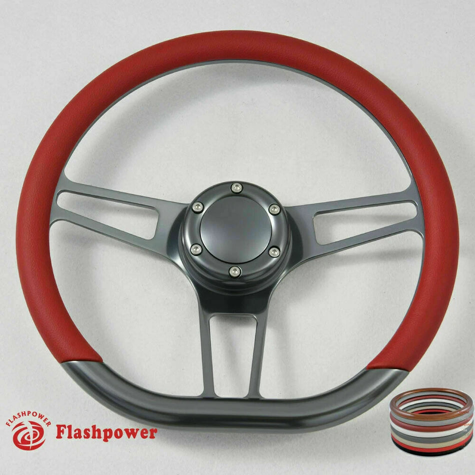 14'' Gun Metal Billet Steering Wheel Caprice S10 Chevy Blazer W/Horn