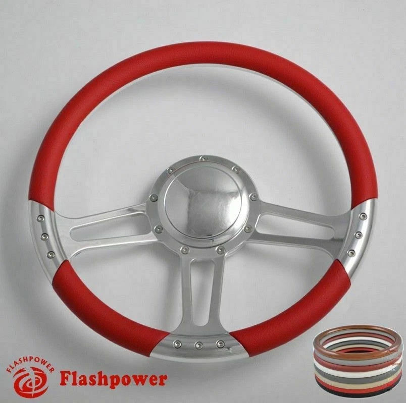 14'' Satin Billet Steering Wheel Carbon Vinyl Full Wrap Blazer Chevy C10 W/Horn