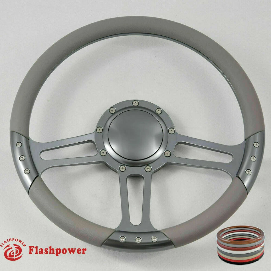 14'' Gun Metal Billet Steering Wheel Caprice GM Chevy Blazer W/Horn