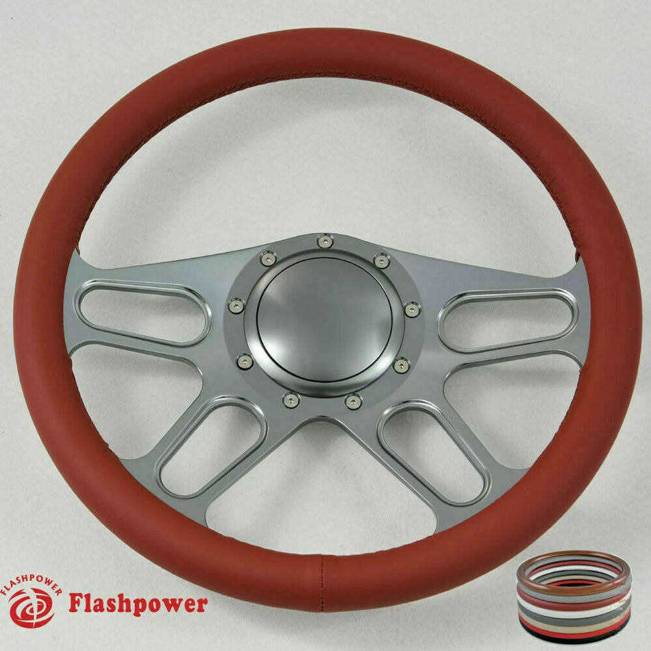 14'' Billet Steering Wheel Black Full Wrap Chevy GMC C10 W/Horn