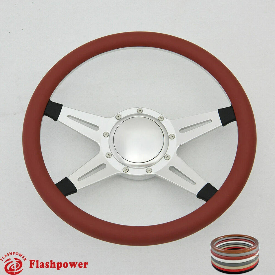 14'' Billet Steering Wheel Full Wrap Ford GM Corvair Impala Chevy w/Horn