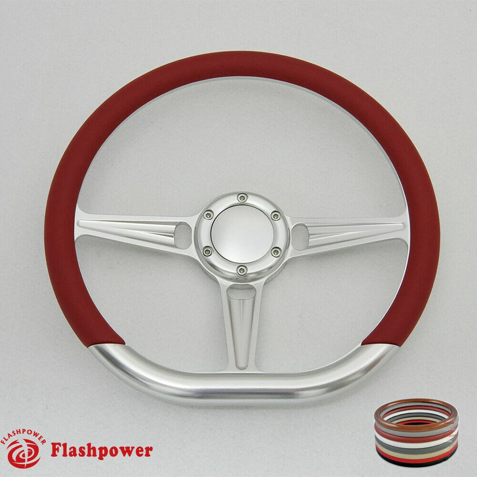 14'' D Type Billet Steering Wheel Half Wrap Muscle Car GMC W/Horn Button