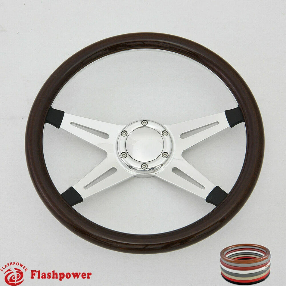 14'' Billet Steering Wheel Full Wrap Ford GM GTO Impala Chevy W/Horn