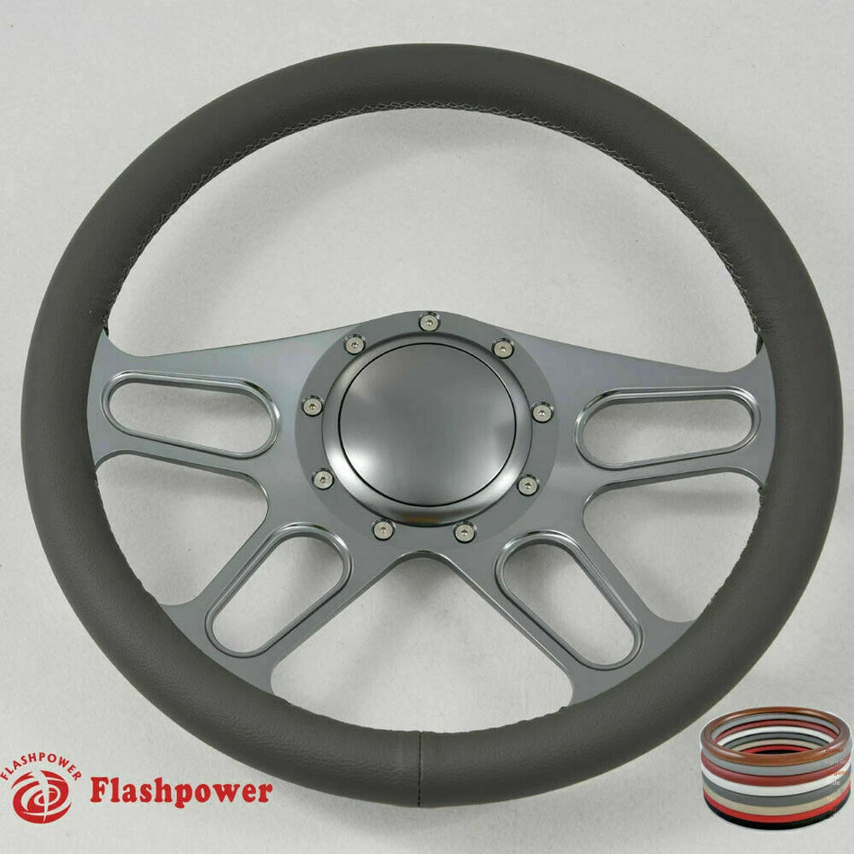 14'' Billet Steering Wheel Black Full Wrap Chevy GMC C10 W/Horn