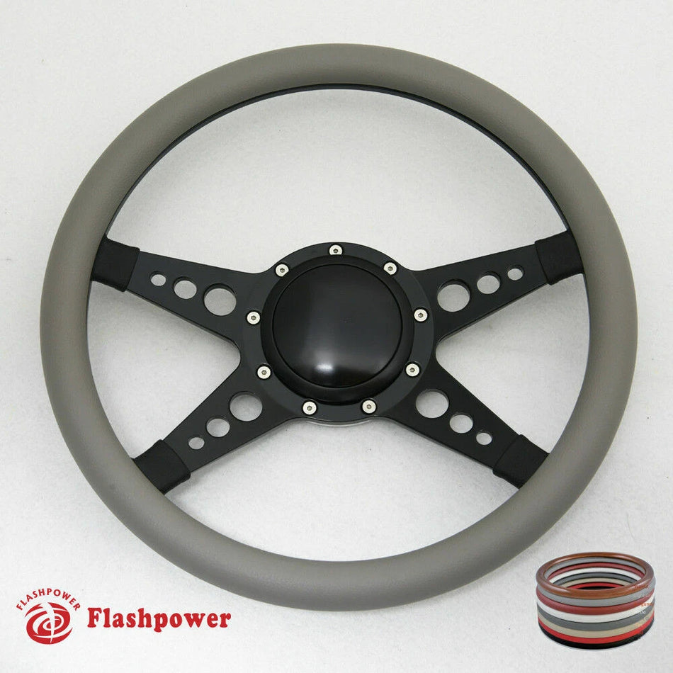 14'' Billet Steering Wheel Full Leather Wrap Horn Button Challenger