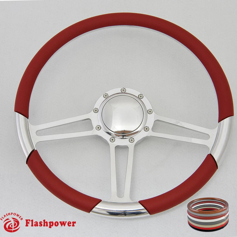 15.5'' Polished Billet Steering Wheel Black Full Wrap Firebird Chevy