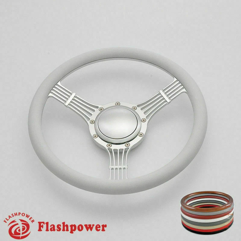 15.5'' Flashpower Satin Banjo Steering Wheels Half Wrap Restoration Chevy