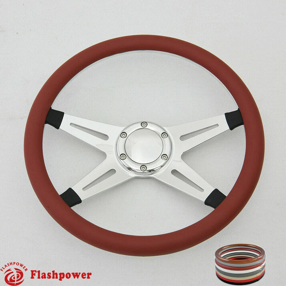 14'' Billet Steering Wheel Full Wrap Ford GM GTO Impala Chevy W/Horn