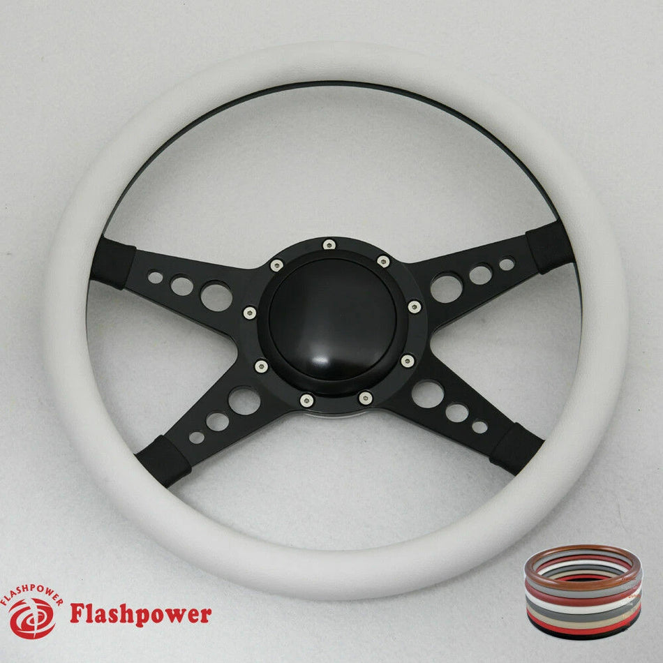 14'' Billet Steering Wheel Full Leather Wrap Horn Button Challenger