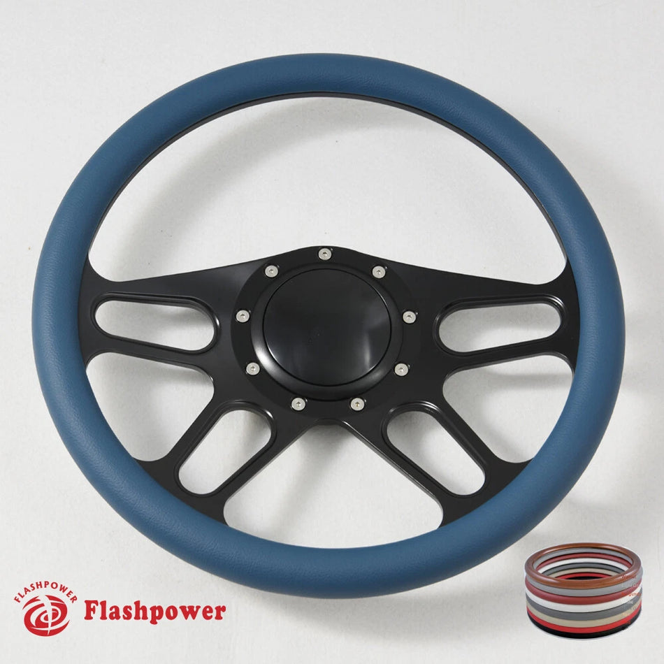 14'' Billet Steering Wheels Full Wrap Bronco F150 Mercury Capri Lincoln w/ Horn