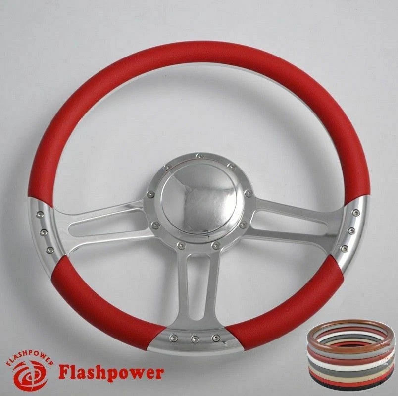 14'' Billet Steering Wheels  Wrap Impala Wrangler YJ Cherokee Jeep w/Horn